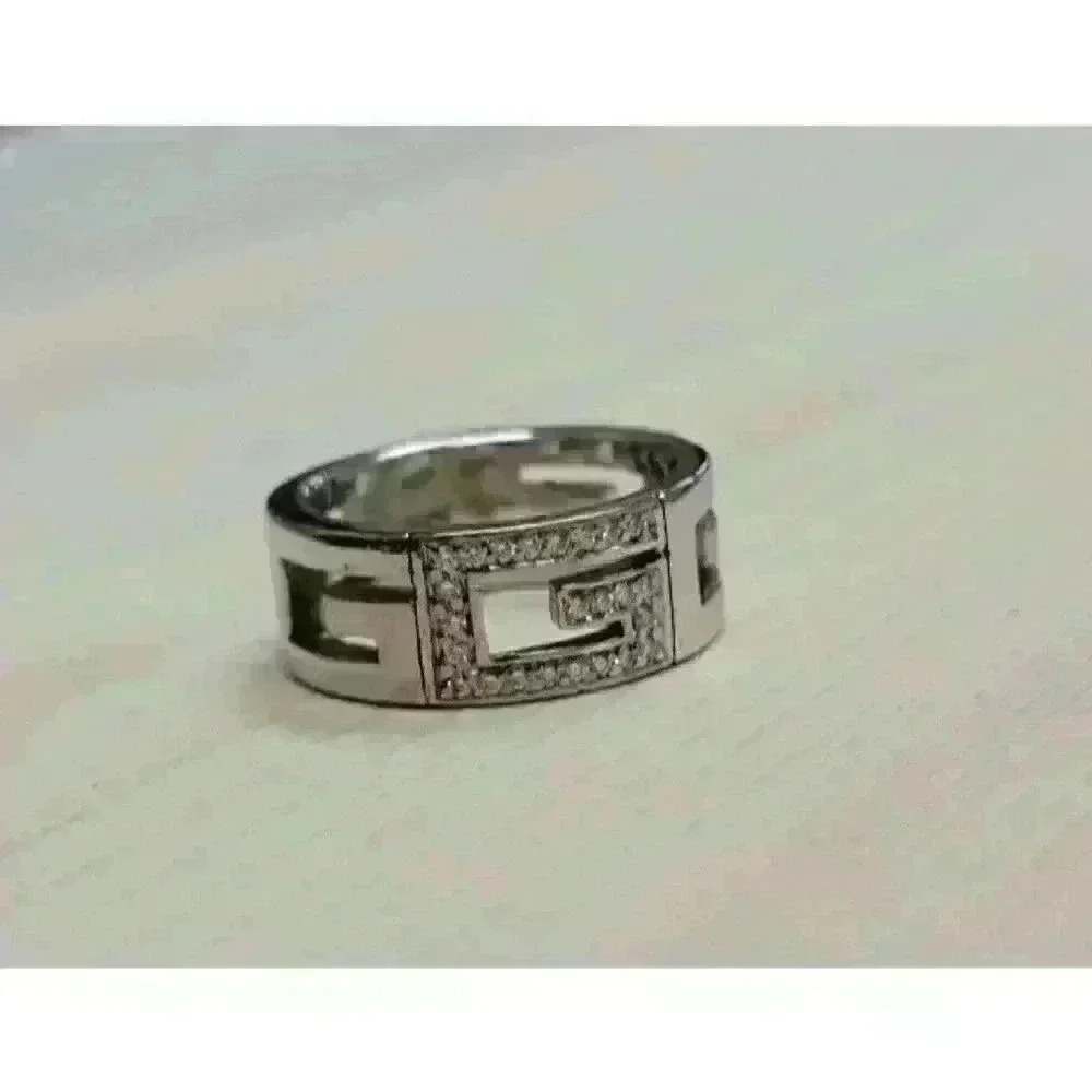 Gucci 18kt White Gold Logo "G" Ring with Diamonds Size 5.25 - Picture 2 of 11